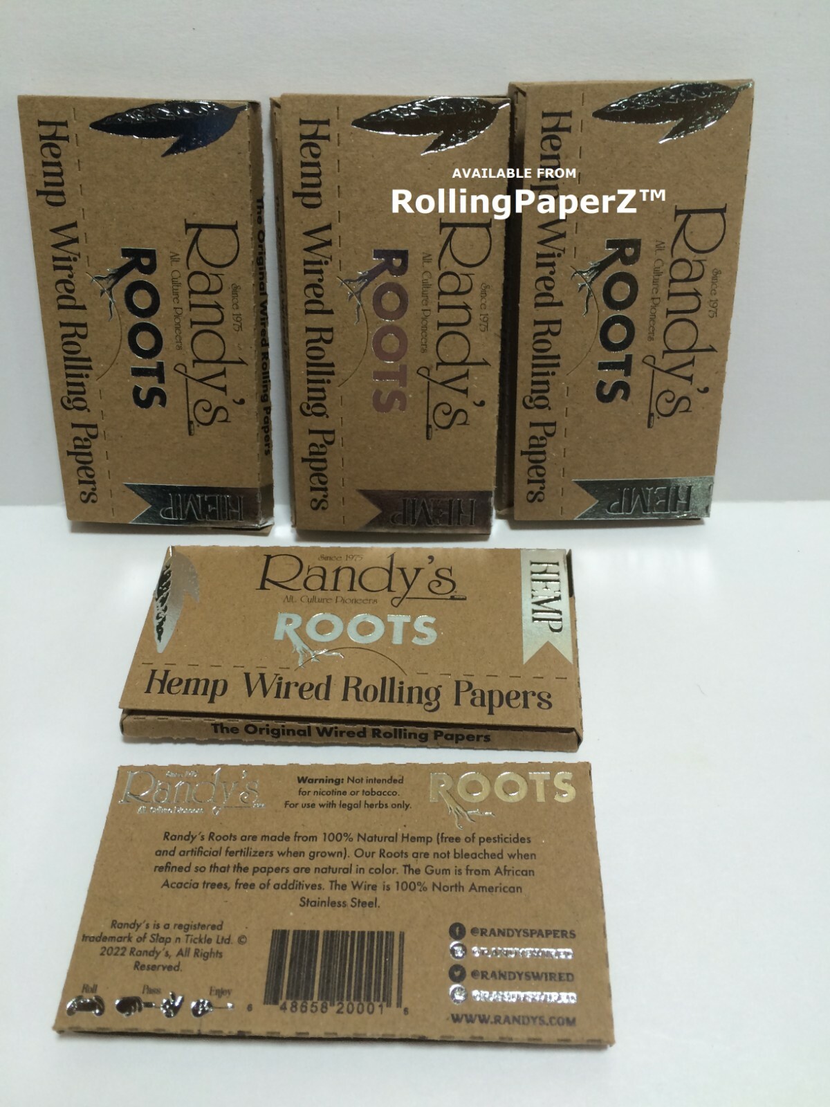 5 packs Randy’s Roots 1 1/4 Size Unbleached Organic Hemp Wired Rolling Papers