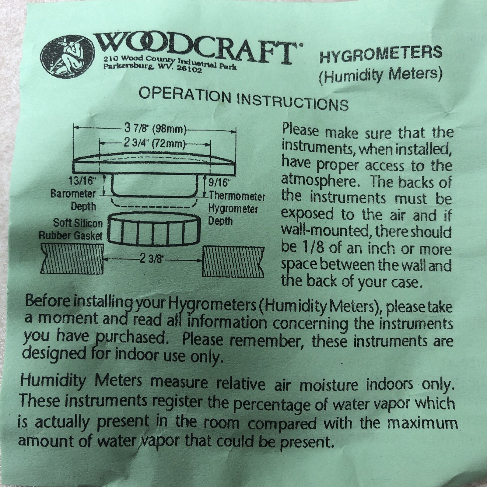 WOODCRAFT hygrometer (Humidity Meter) analog