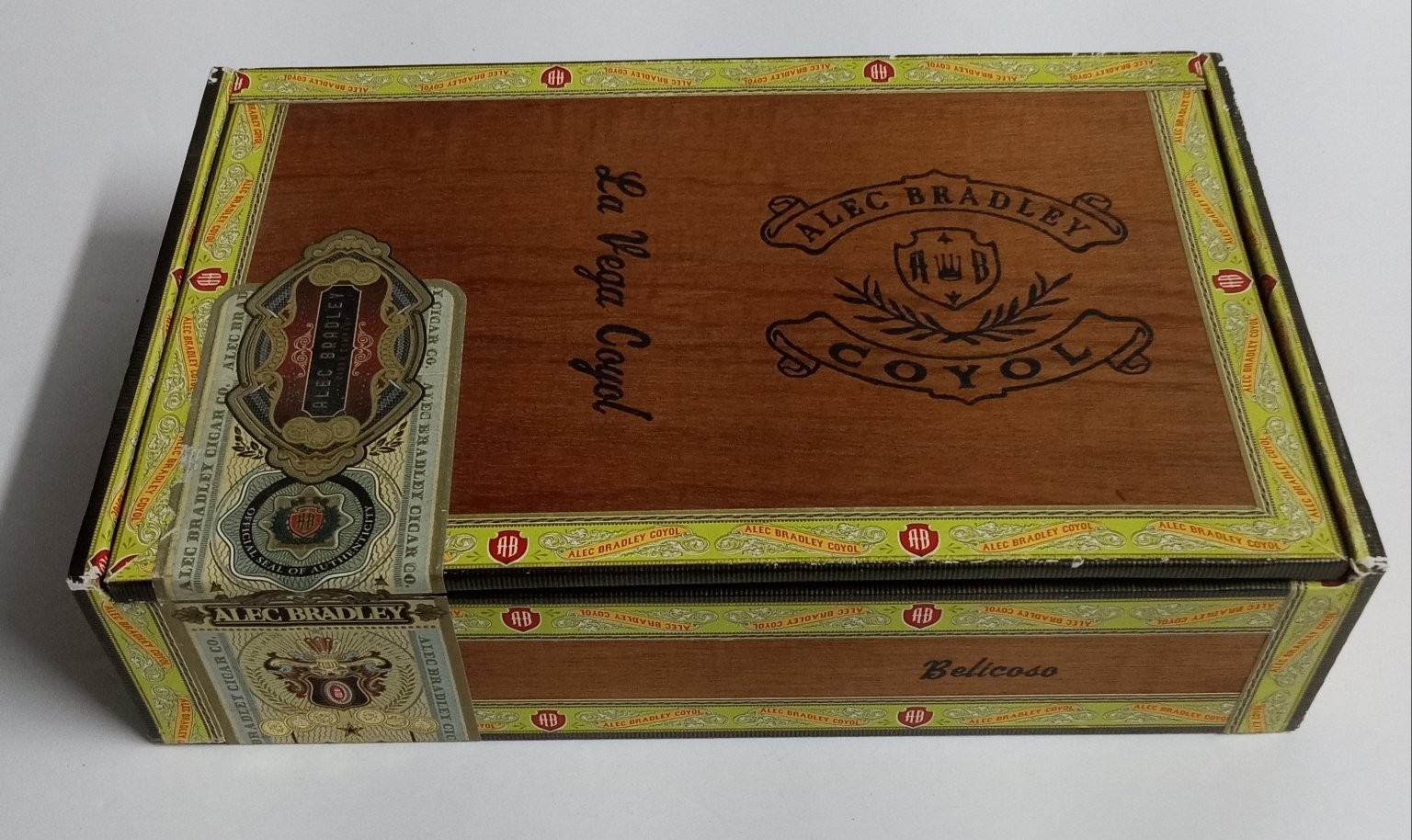 Alec Bradley Wooden Empty Cigar Box La Vega Coyol Belicoso Hand Made Honduras