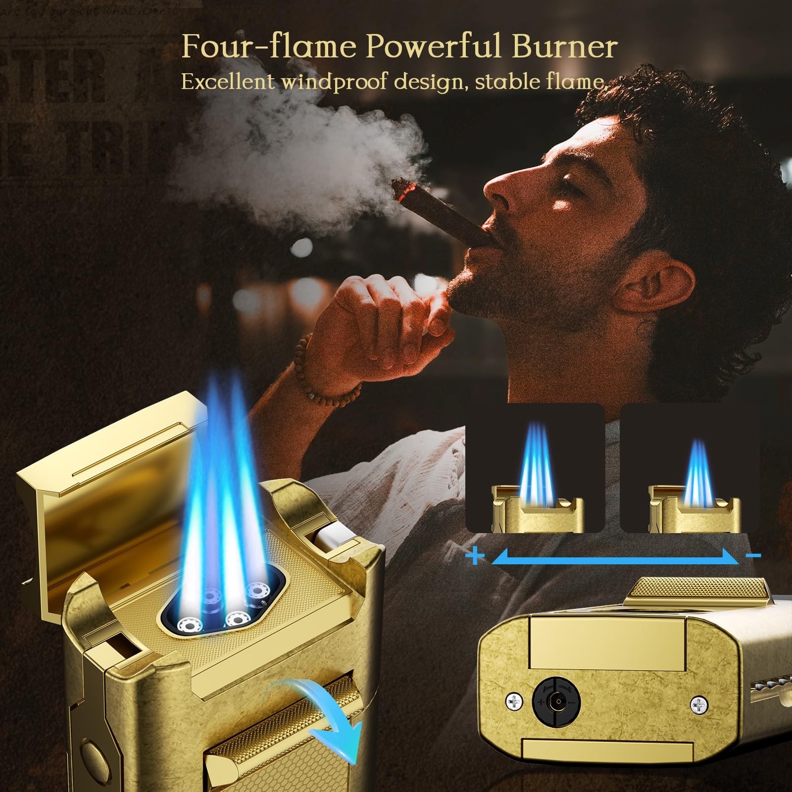 6-in-1 Cigar Torch Lighter, with Straight&V Cigar Cutter, 2 Cigar Punches, Ci…