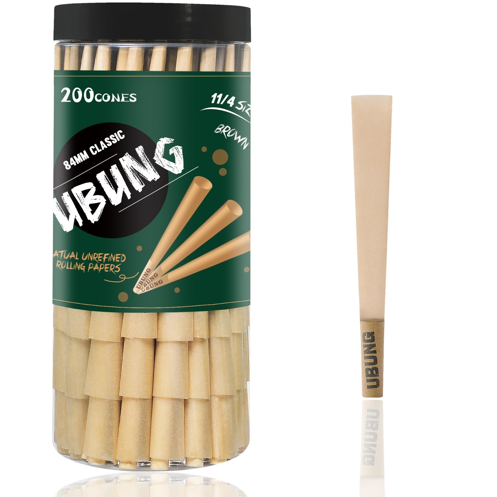 200 Pcs 11/4 Size Brown Pre-Rolled Cones with Tips – 84mm Rolling Papers
