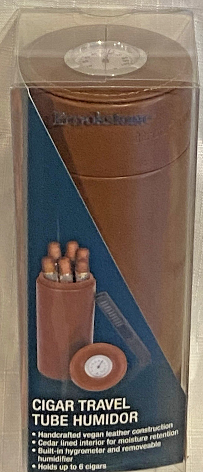 Brookstone Cigar Travel Tube Humidor Hygrometer Removable Humidifier Cedar Lined