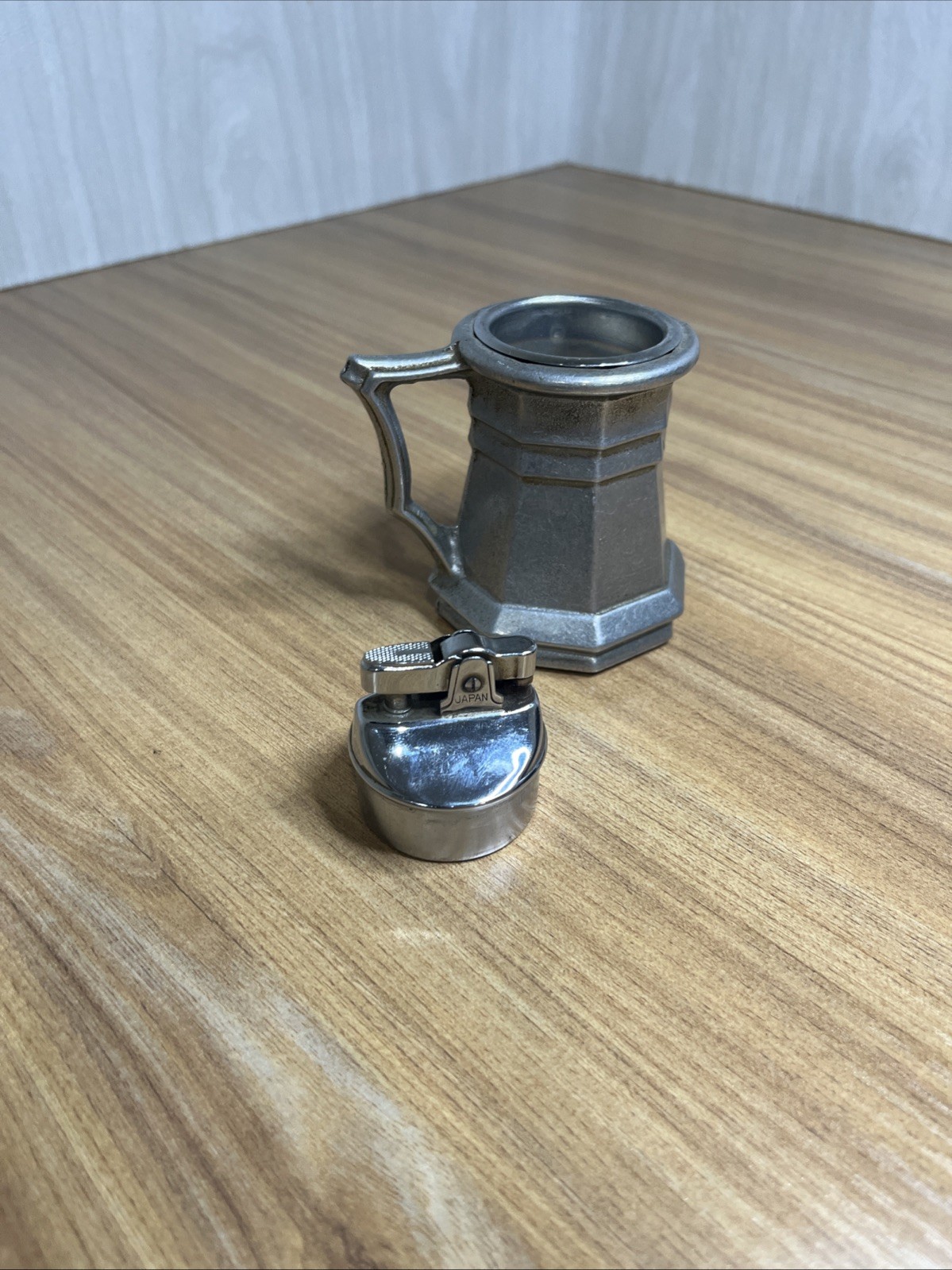 Vintage Silver Tone Table Lighter. In Shape Of Stein. Mark Of RT On Bottom