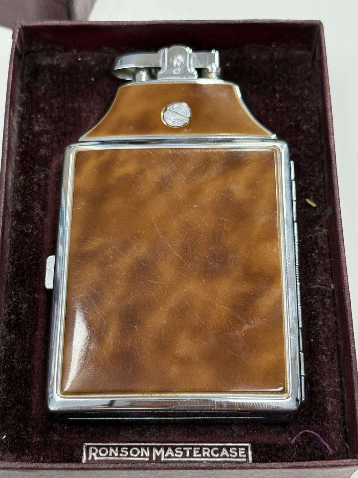 RONSON MASTER CASE TORTOISE ART DECO CIGARETTE CASE LIGHTER IN ORIGINAL BOX #570