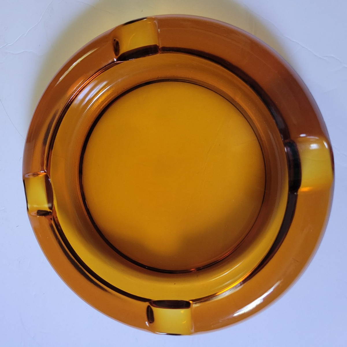 Vintage MCM AMBER GLASS ASHTRAY 8″ Smoking Stand/Tabletop CIGAR-PIPE-CIGARETTES