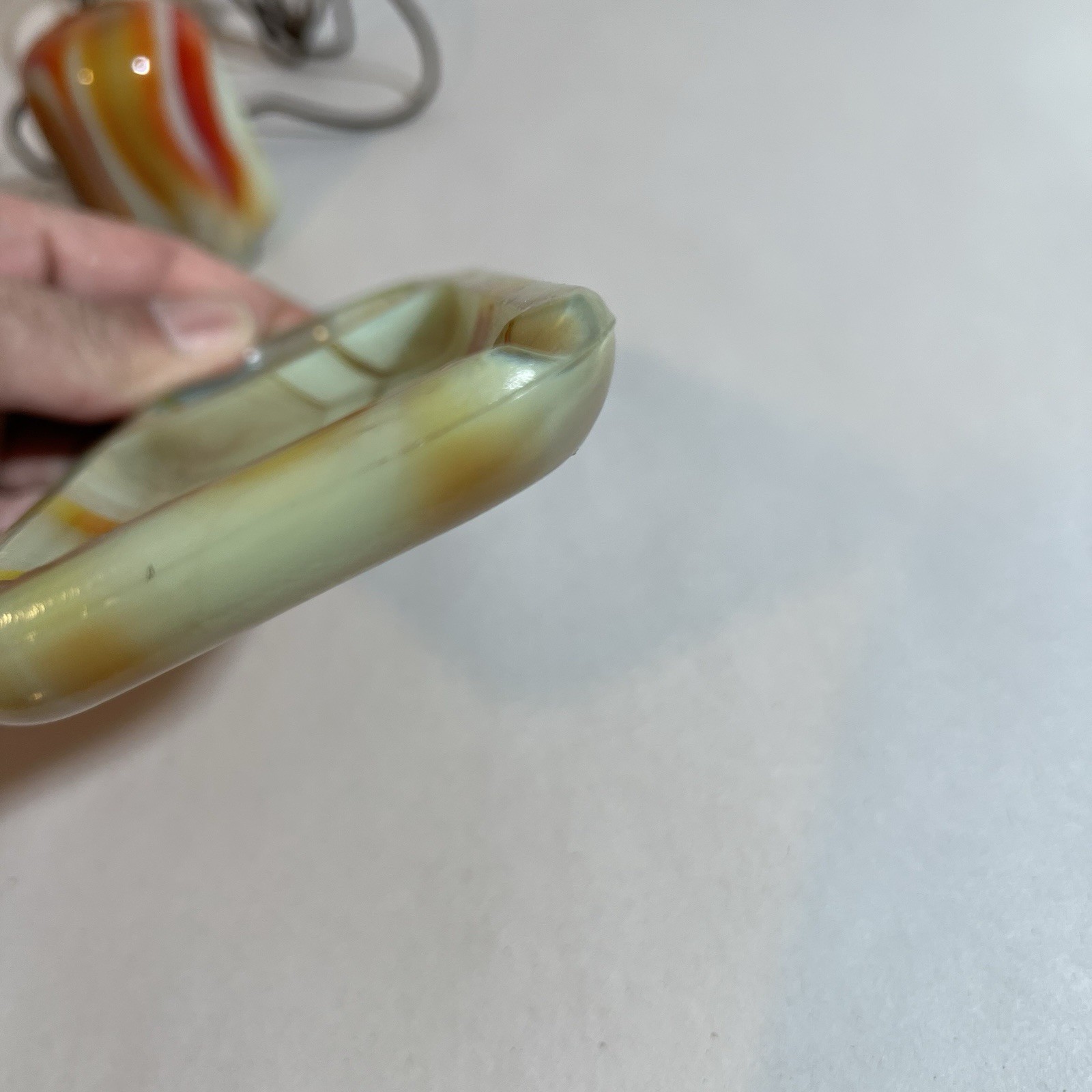 VTG ART DECO GREEN SLAG SWIRL URANIUM GLASS LIGHTER & ASHTRAY VIDRIO PRODUCTS