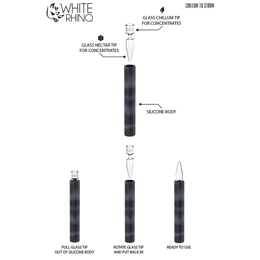 White Rhino Tobacco Chillum To Straw | 5″ | Blue & Purple