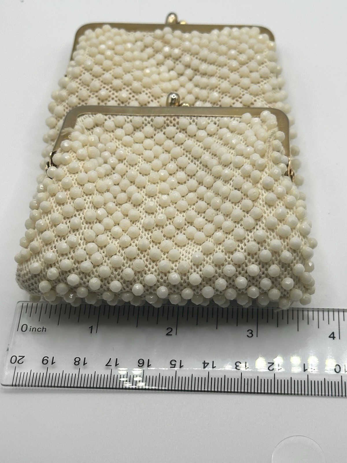 Cream Colored Caviar Beaded Cigarette Case With Gold Tone Kiss Lock Frames