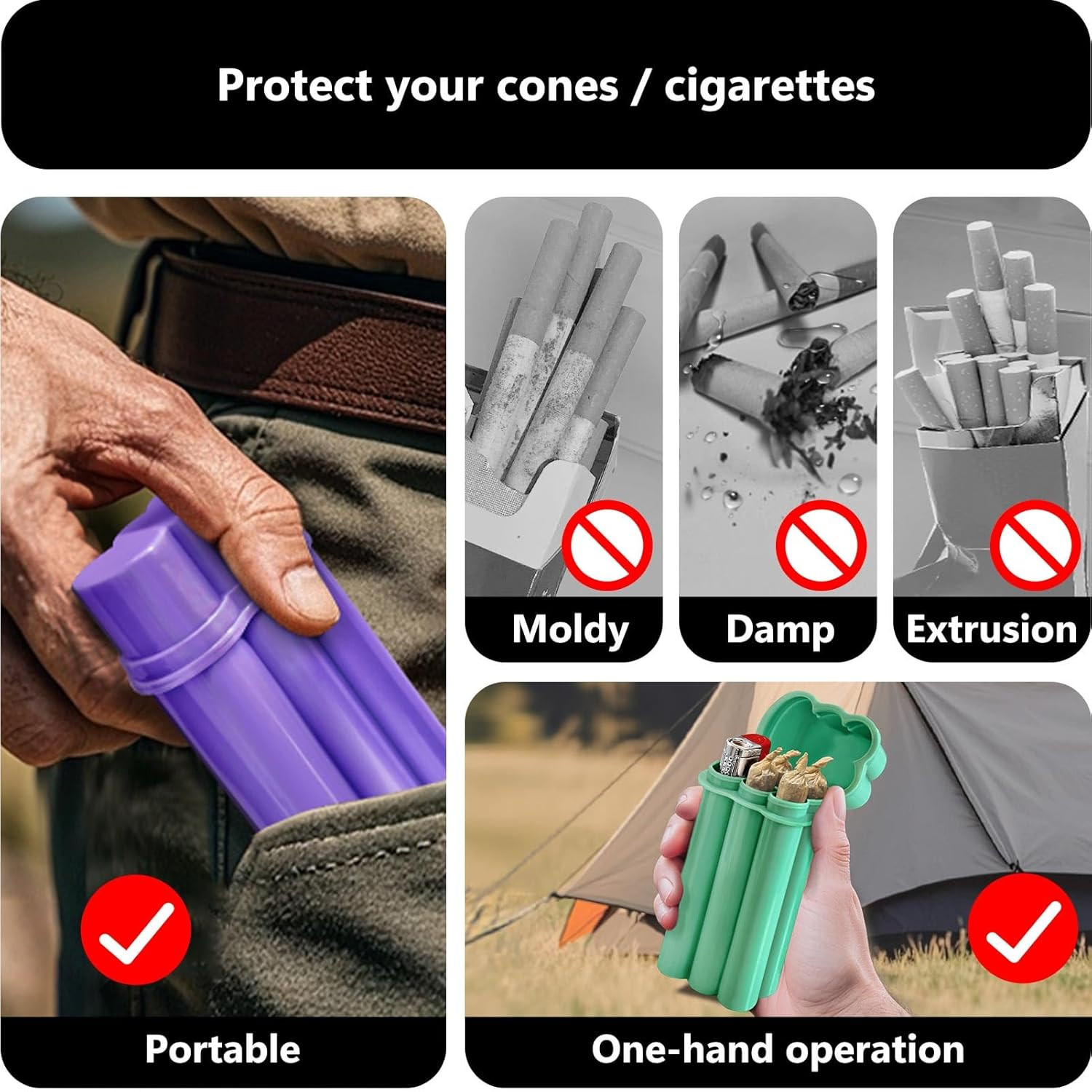 Cones Rolling Paper Case (4 Pack), King Size Cigarette Case, 4-Hole Cigarette Ho