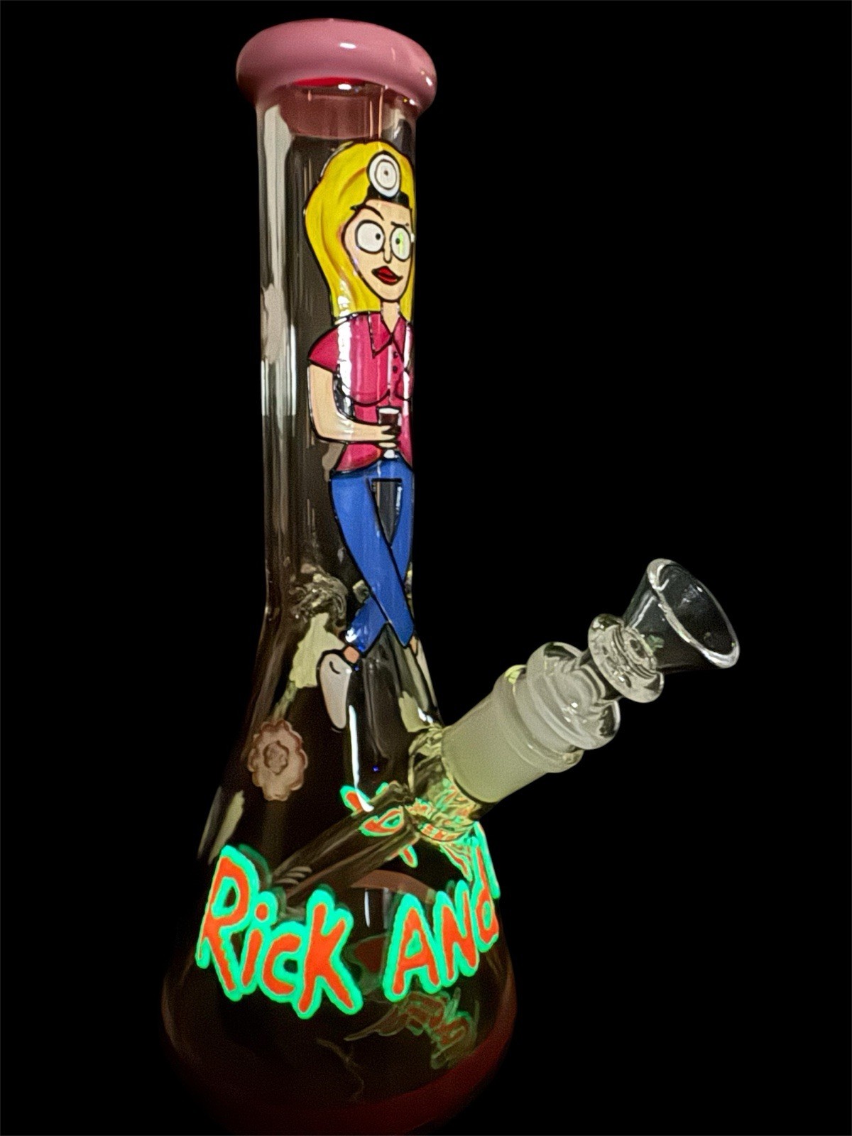 GLOW IN DARK RICK AND MORTY 🔥GLASS WATER PIPE TOBACCO USE 18+ ONLY New🔥10 In