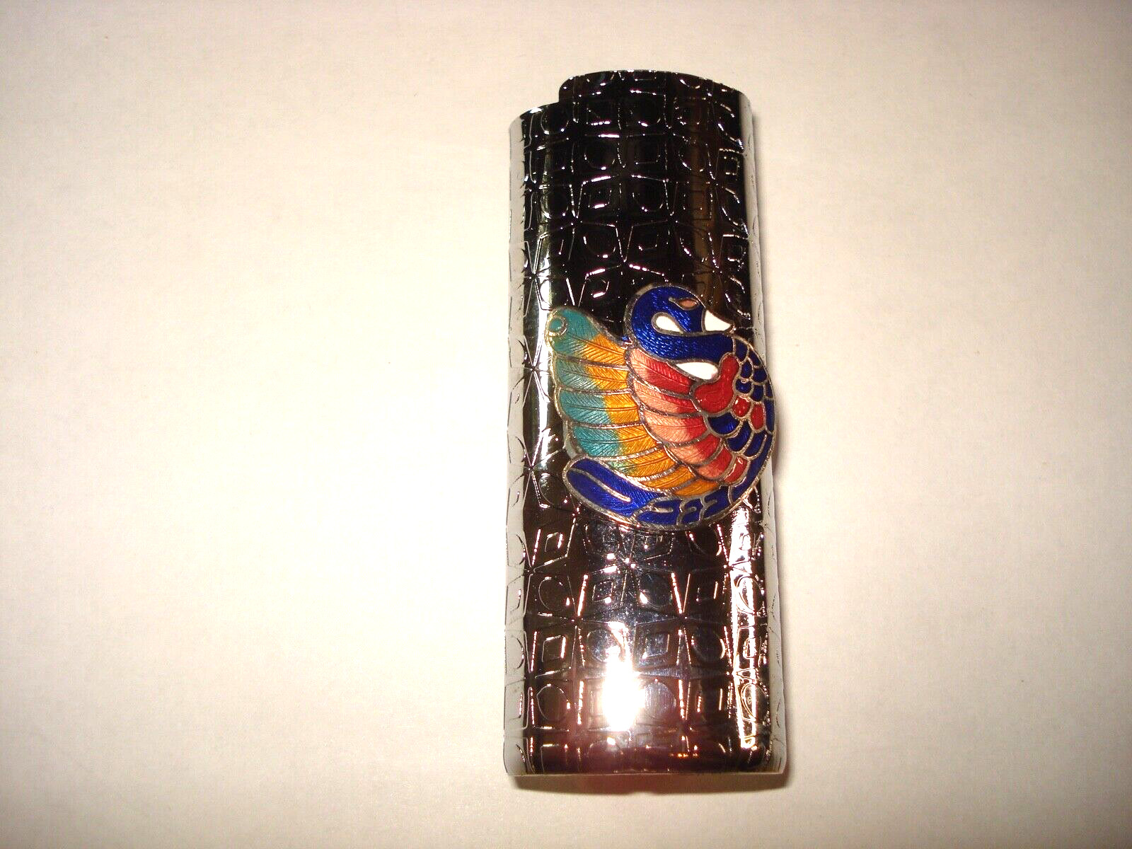 Vintage SWAN Cloisonne Silver Tone Metal Lighter Case/Holder Never Used!