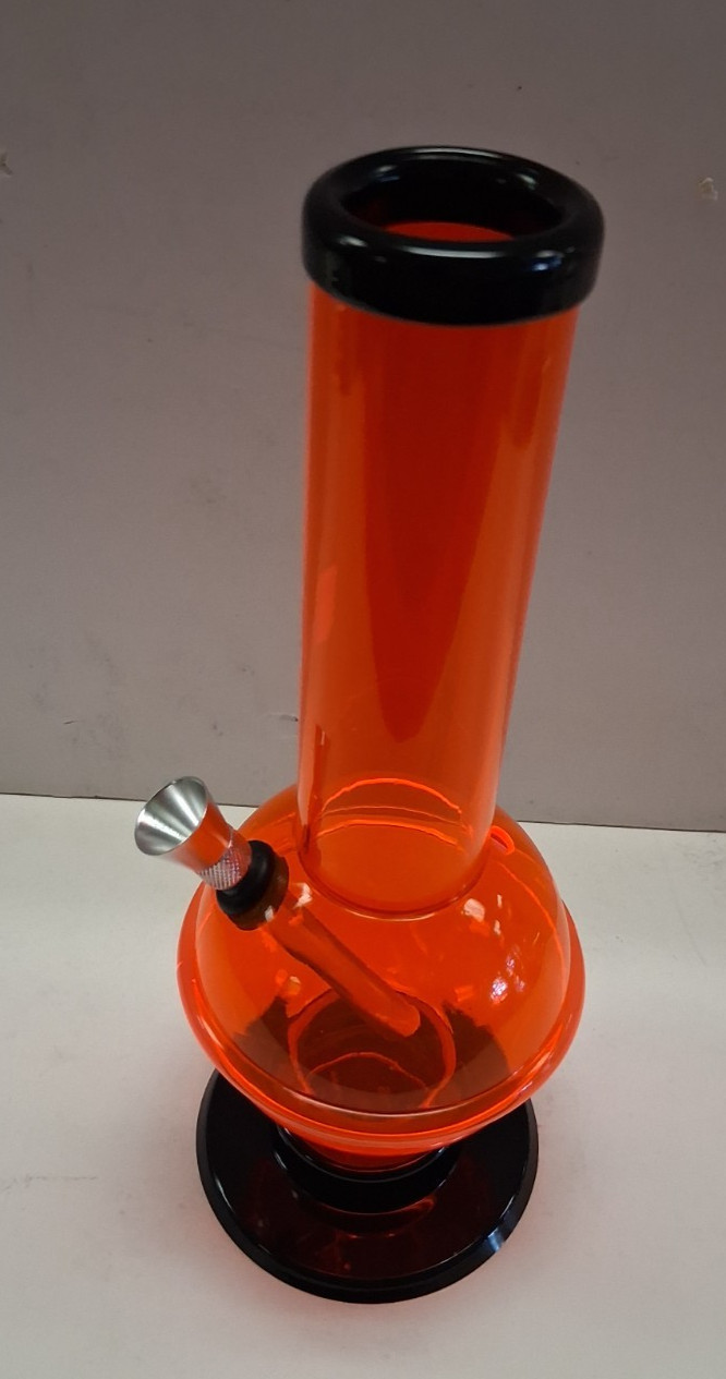 9″ ACRYLIC PLASTIC RINGED BUBBLE THUMB CARB WATER PIPE BONG HOOKAH ORANGE 1.5″W