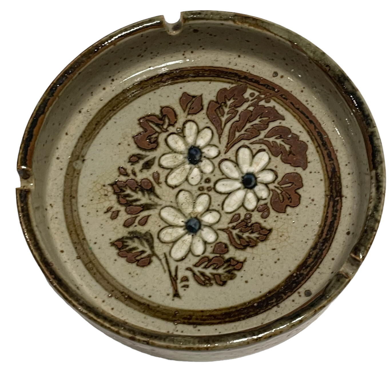 Vtg White Daisy Flower Otagiri Speckled Pottery Ashtray Stoneware 1970s MCM