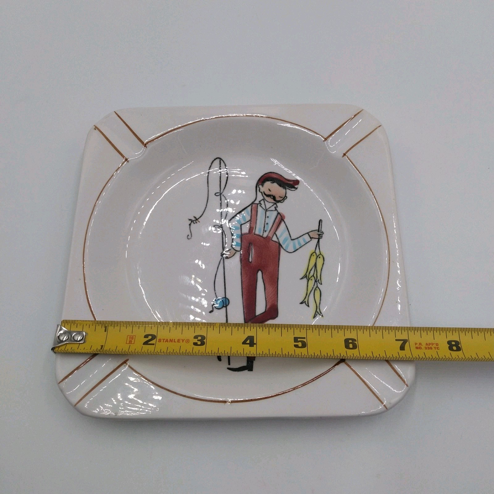 Gay Ninety’s Dandy Fishing Gentleman Man Ceramic Ashtray MCM Vintage