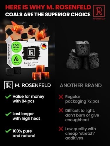 Premium Coconut Hookah Coals – XL 84 Count (1.2 KG) – 25mm Natural Charcoal Cube
