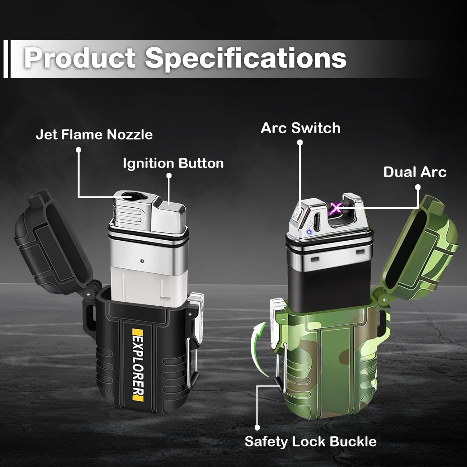 2 Pack Waterproof Lighter Outdoor Windproof Torch Lighters Dual Arc Butane El…