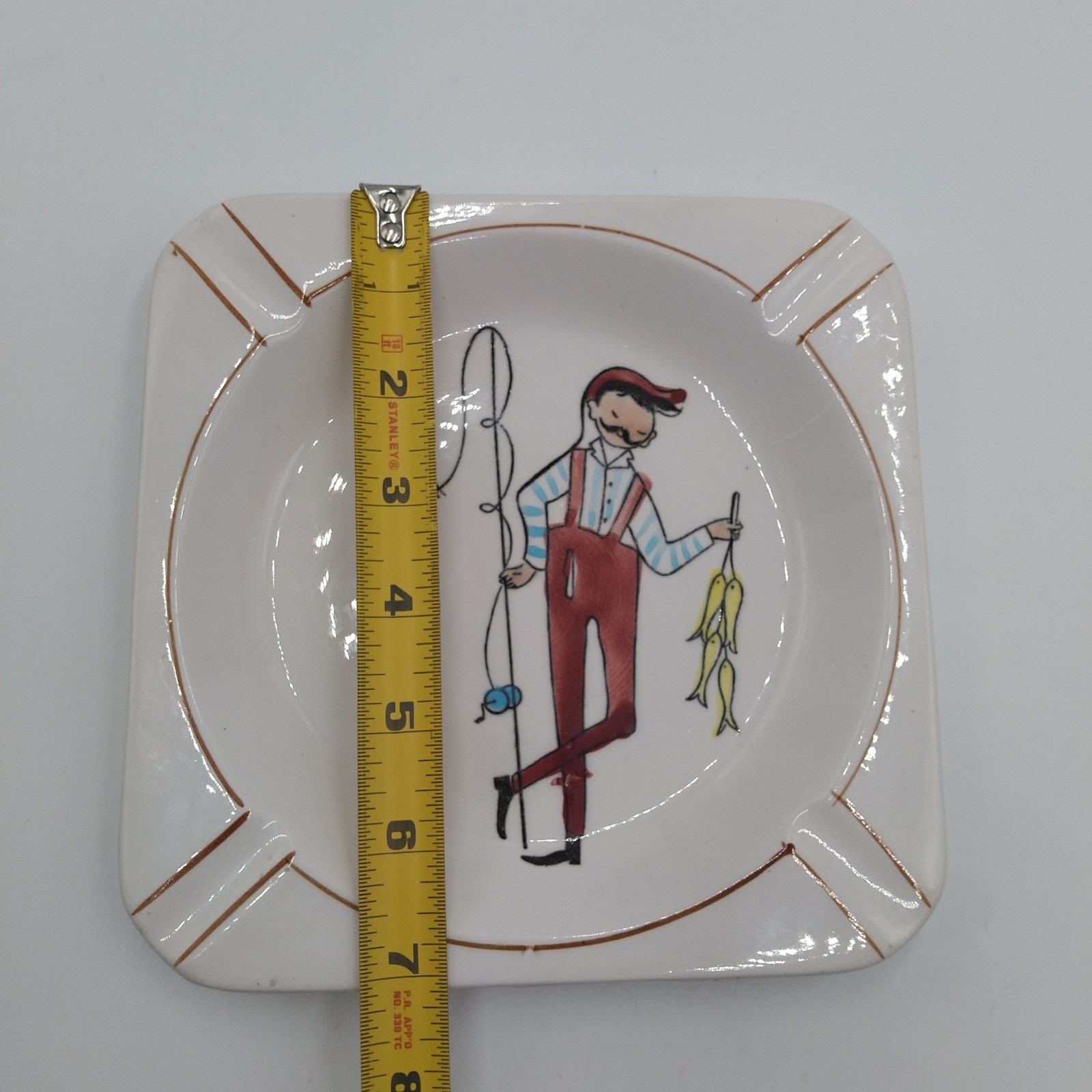 Gay Ninety’s Dandy Fishing Gentleman Man Ceramic Ashtray MCM Vintage