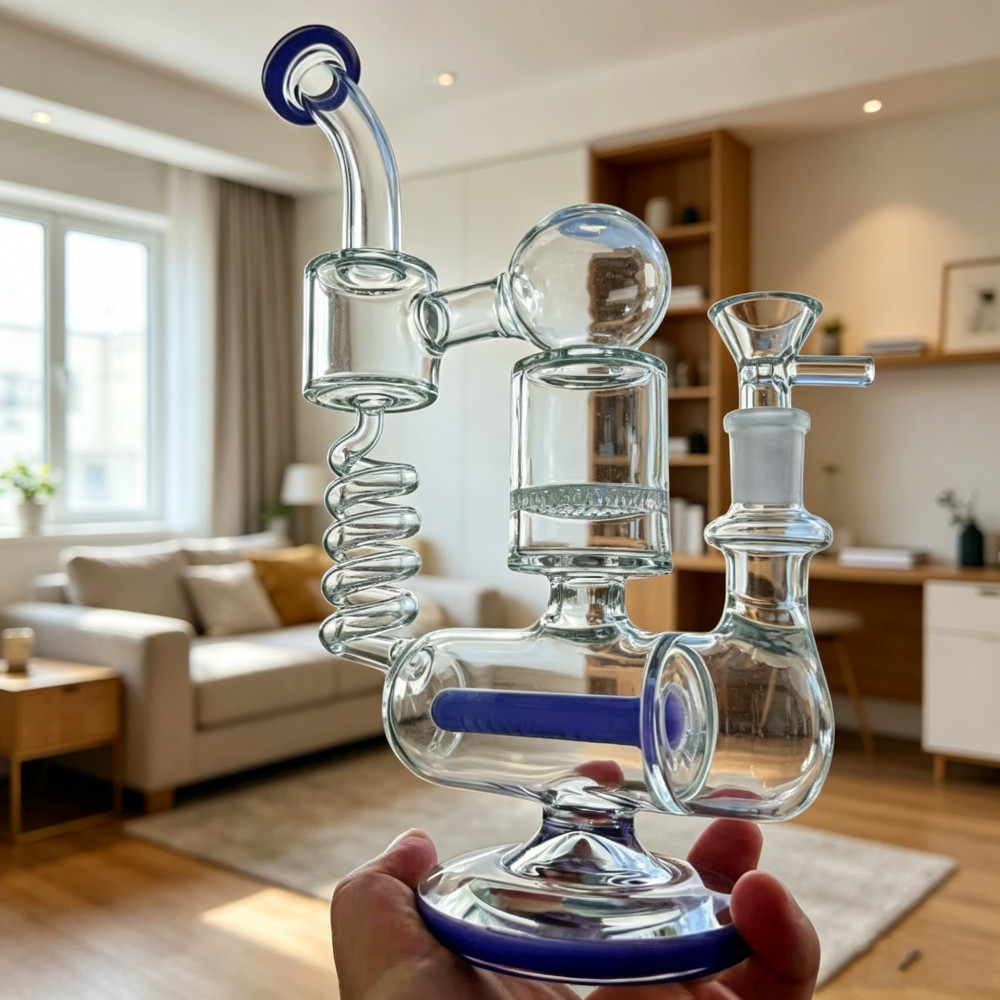 Coil Honeycomb Recycler rig Multiple pipes 11.7″ bong Glass Water Smoking incisi