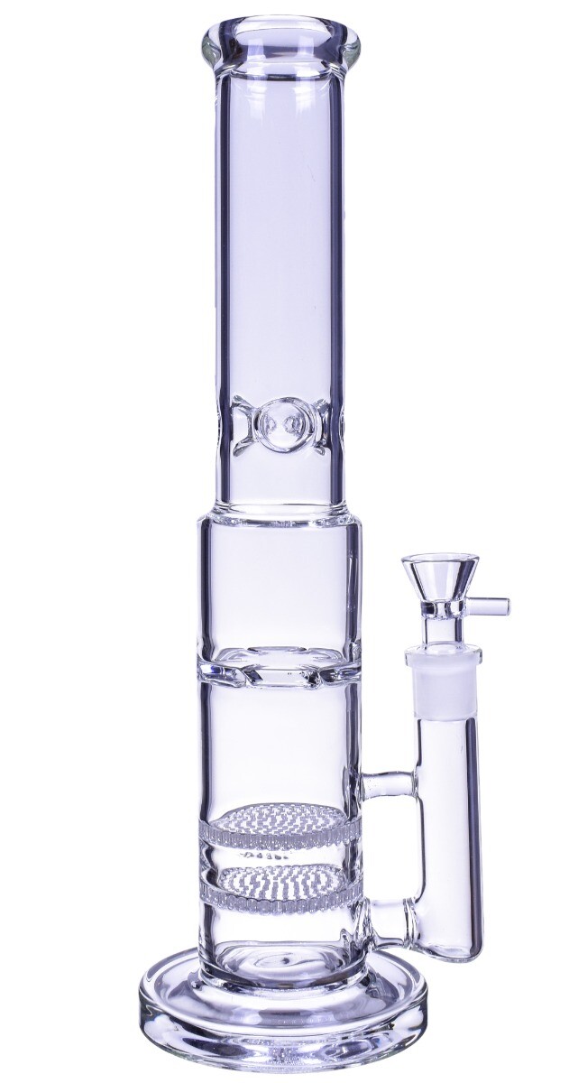 17″ Inch DUAL Honeycomb Perc Bong Big HUGE Cylinder Glass Water Pipe CLEAR *USA*