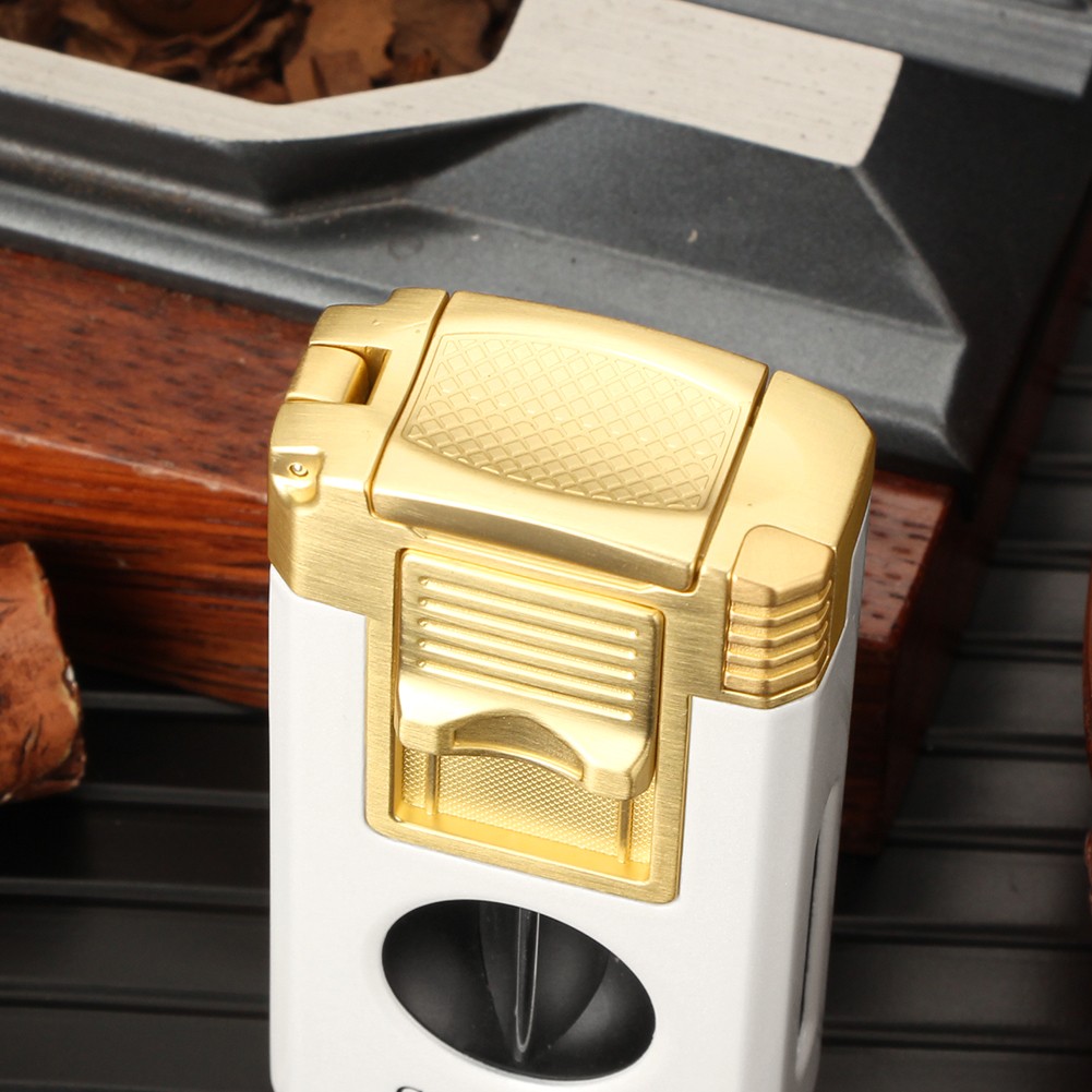 Galiner Butane 2 Jet Flame Torch Lighter Punch Cigar V-cut Holder Needle White