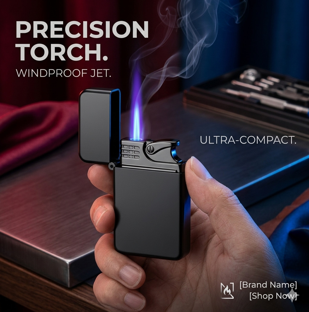 Mini Windproof Jet Torch Lighter Matte Black Precision Refillable Pocket Flame