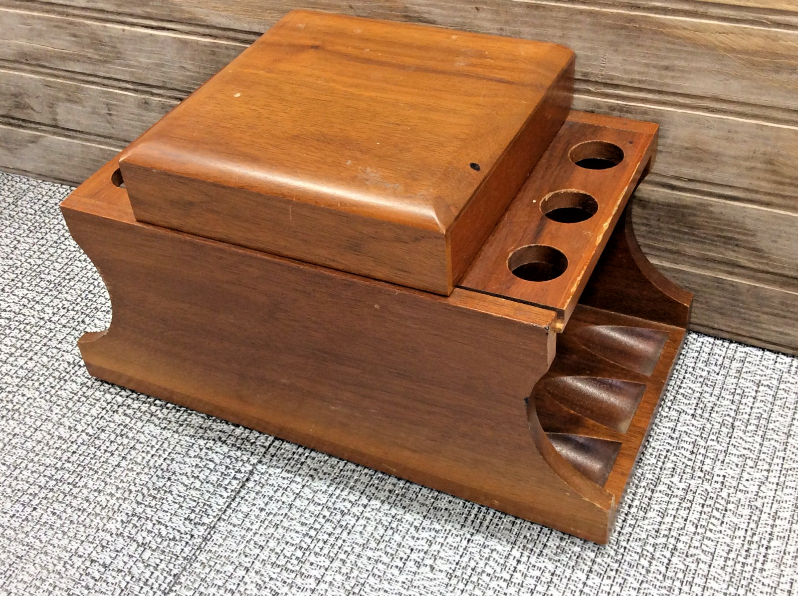 Tobacco Humidor Box & Pipe Stand 6 Slot Holder Genuine American Walnut 1950s MCM