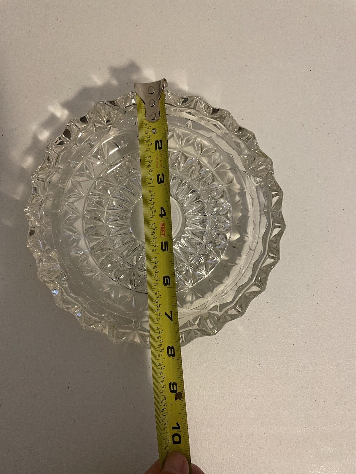 Vintage glass ashtray. Large 8”. Weight: 3LB 4oz. Clear Glass. Smoking. Nice