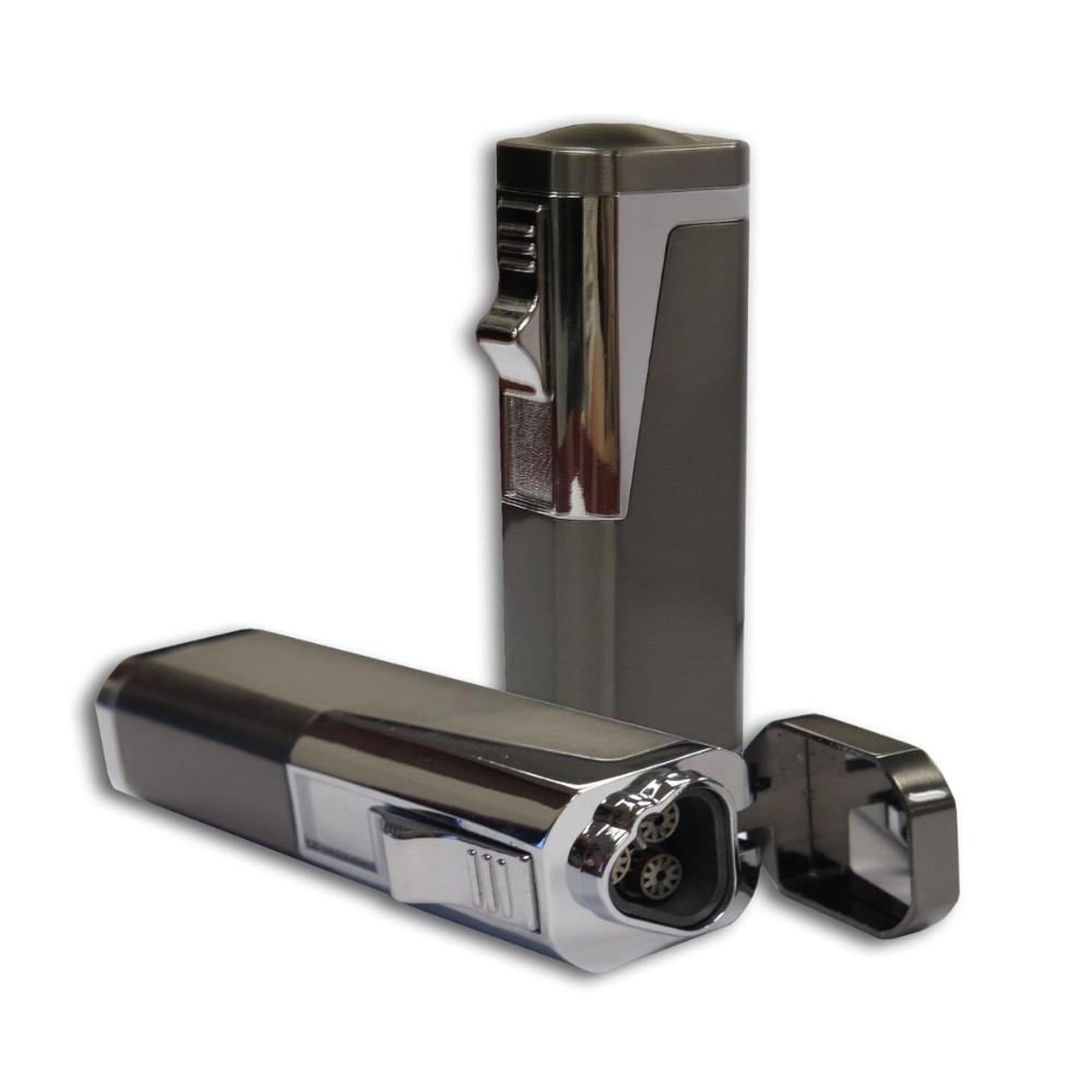 Triple Jet Torch Lighter w/ Cigar Cutter Refillable Butane Windproof Metal