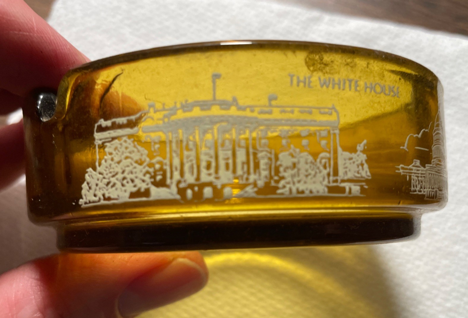 VTG Washington D.C. Amber Glass Ashtray Tourist Souvenir US Capitol Monuments