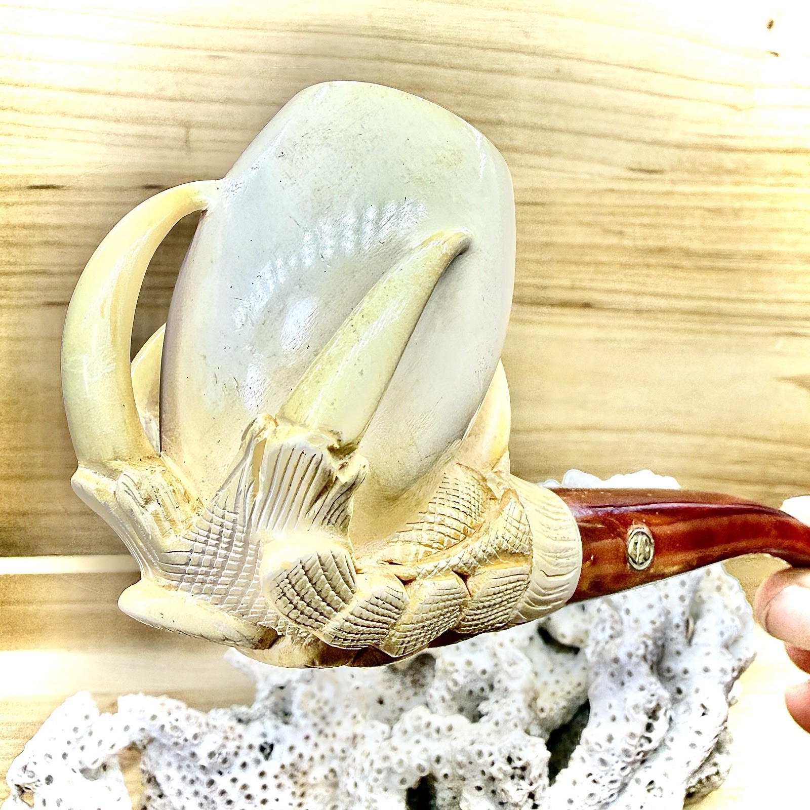 42g VINTAGE CAO EAGLE HAWK TALON CARVED MEERSCHAUM FIGURAL ESTATE PIPE W/ CASE