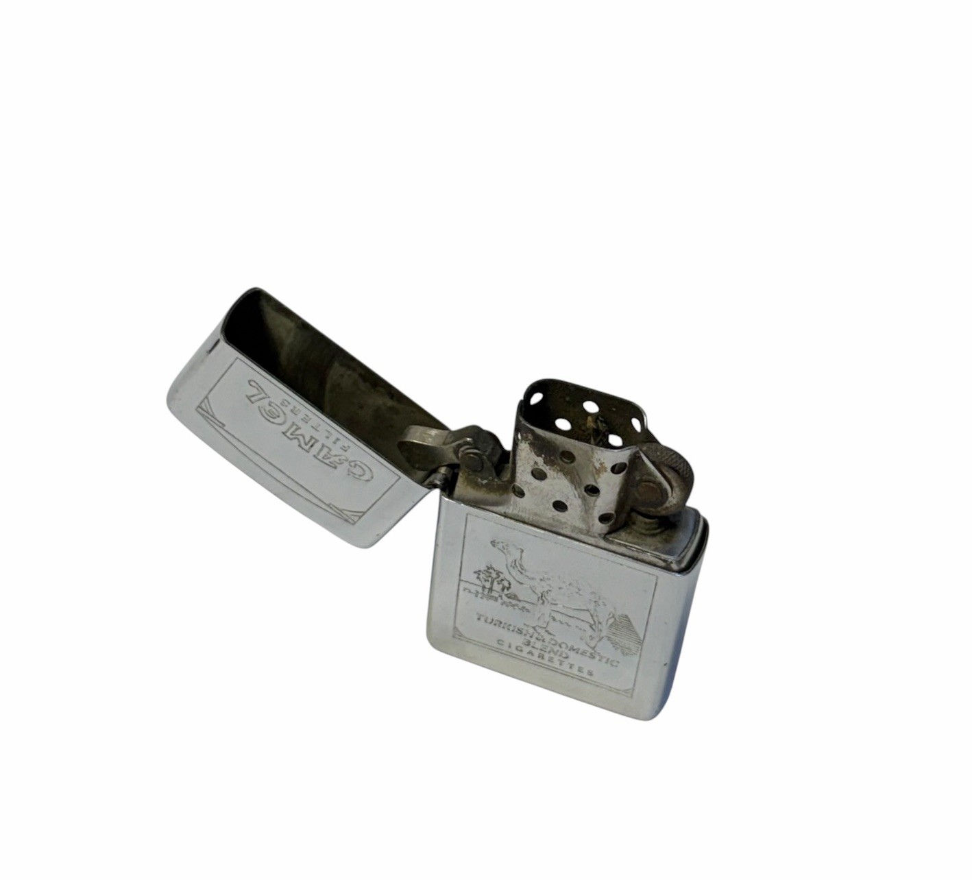 Vintage Camel Cigarettes Zippo Lighter Polished Chrome Double-Sided Logo WORKS