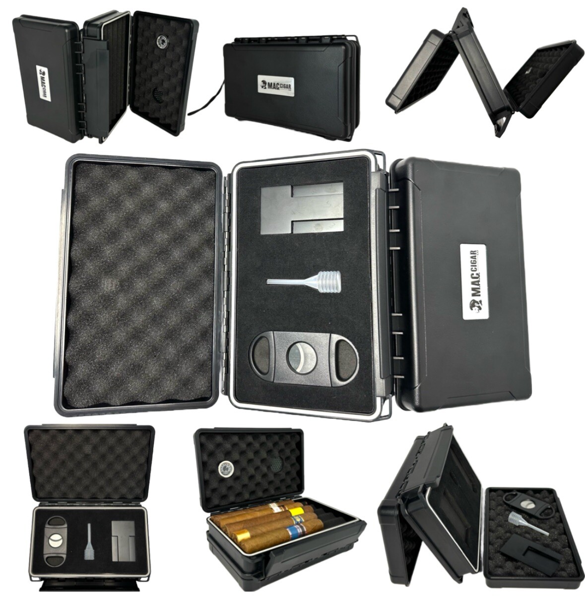 Cigar Case Box Travel Humidor Double Sided Cutter Stand Hygrometer 5 Or 10 Cigar