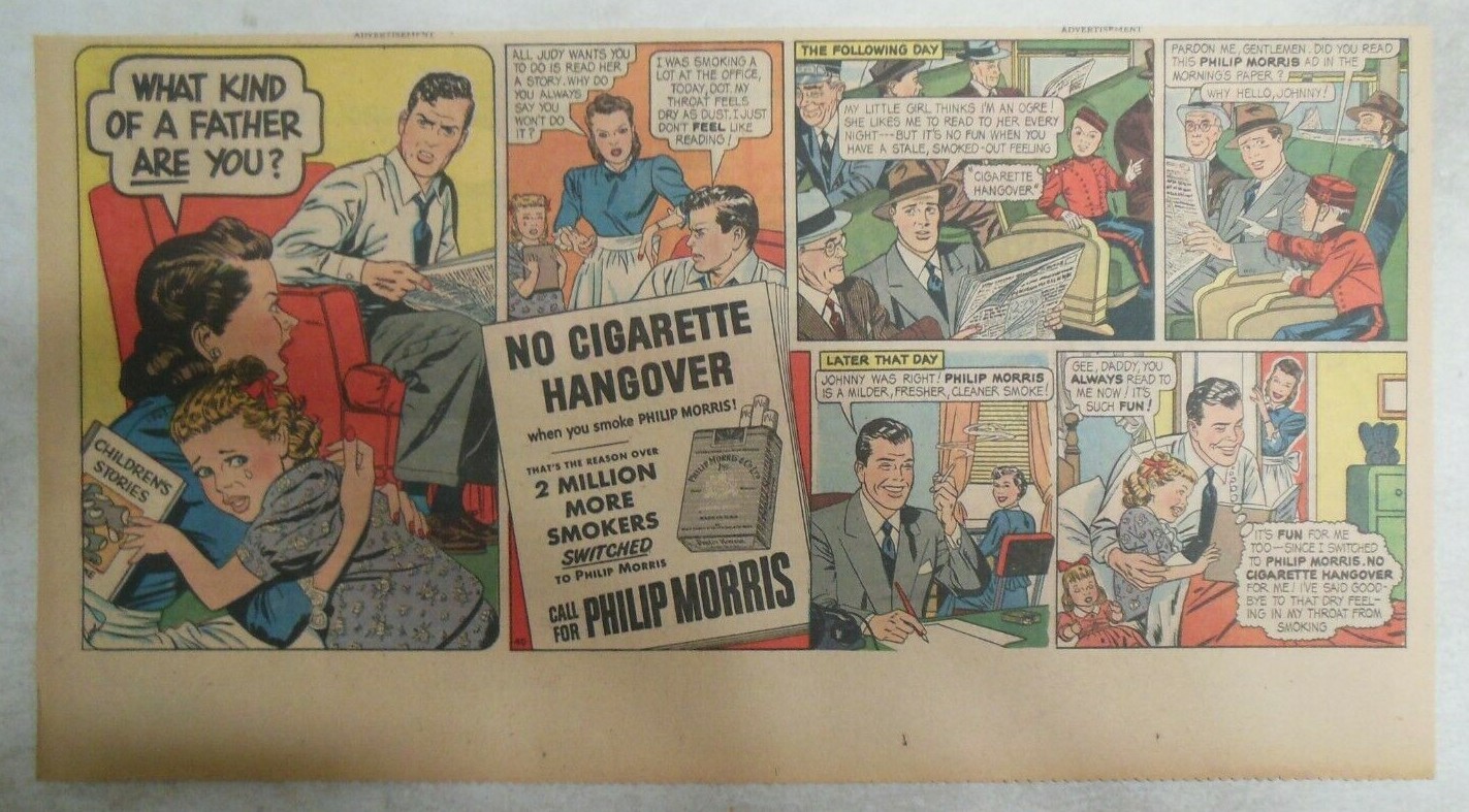Phillip Morris Cigarette Ad: “Grouchy Father” from 1940’s Size: 7.5 x 15 inches