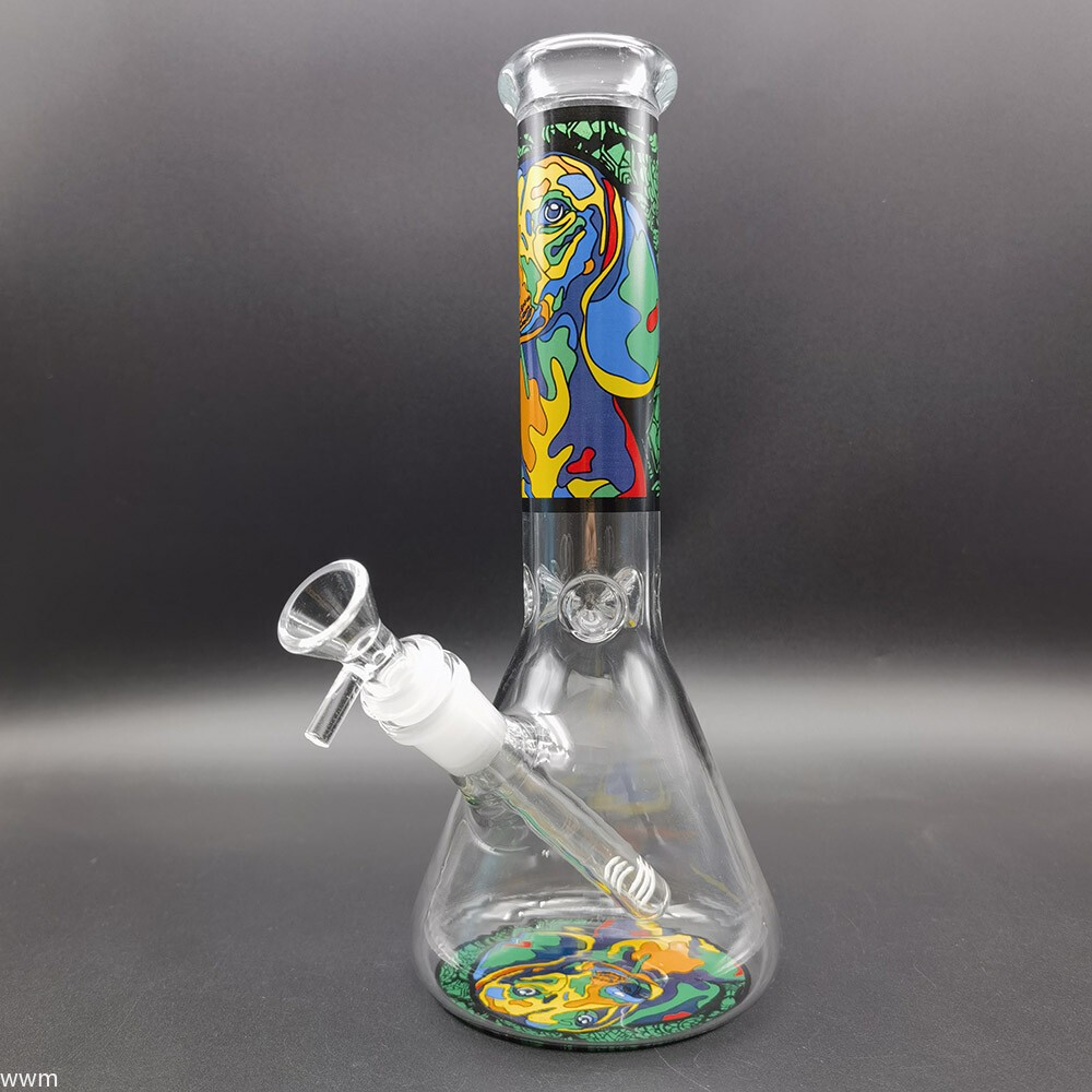 10 Inch Colorful Oil Painting Glass Bong Hookah Water Smoking Pipe +14mm Bowl