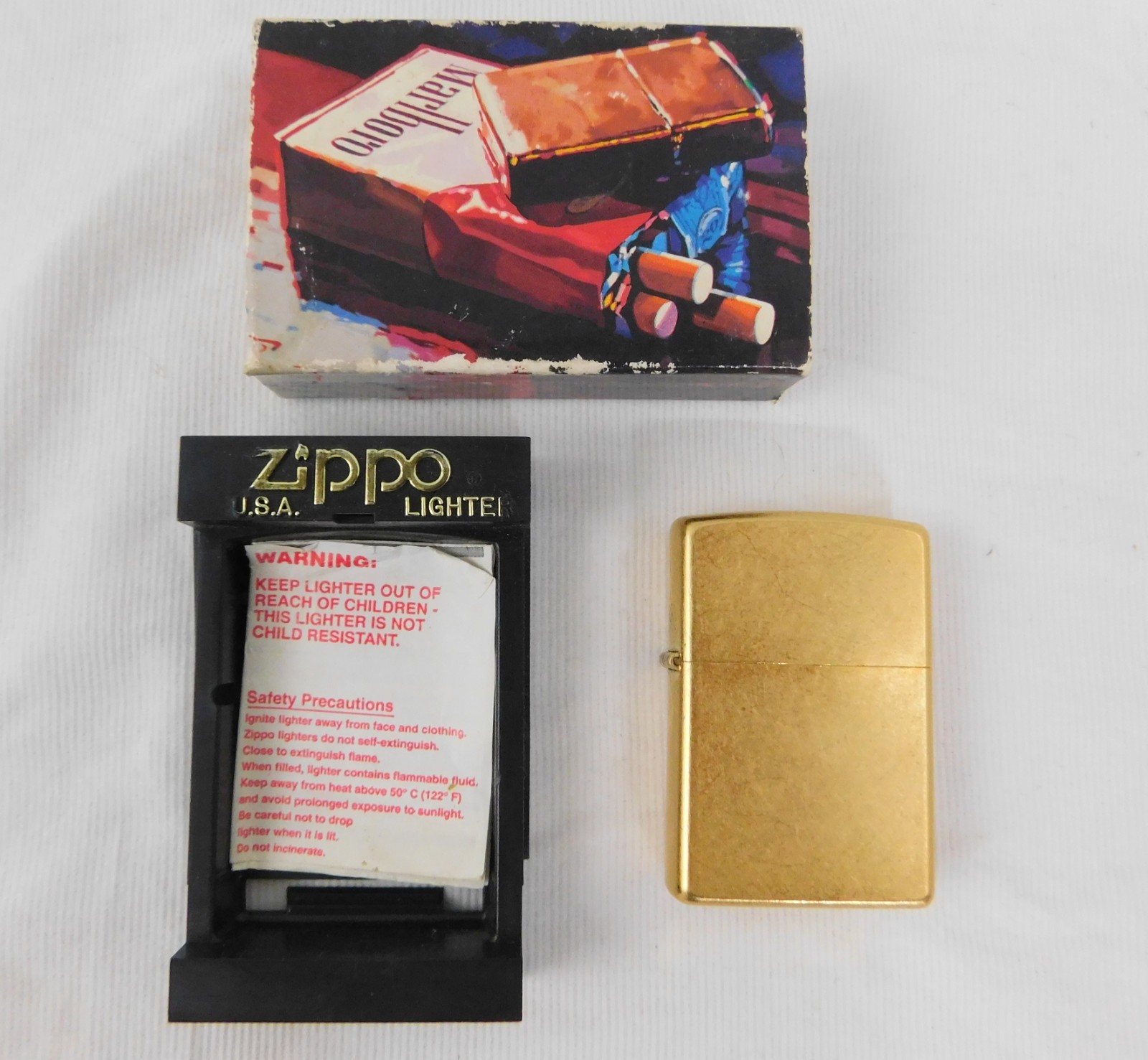Vintage 2003 Zippo Lighter Original Marlboro Box Brass Gold Dust Finish Unfired