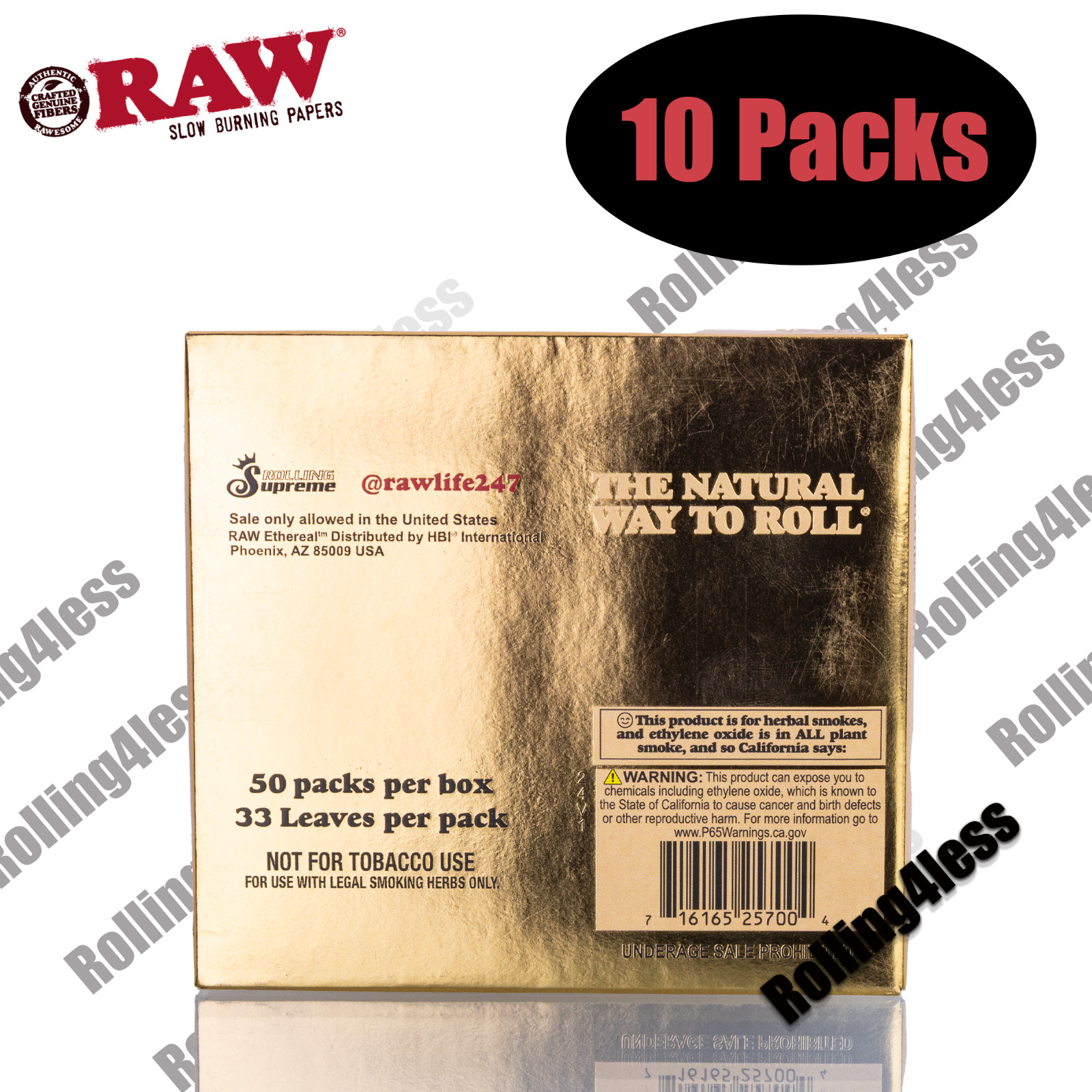 AUTHENTIC Raw Classic Ethereal KINGSIZE Wide Unrefined Rolling Papers 50 Packs