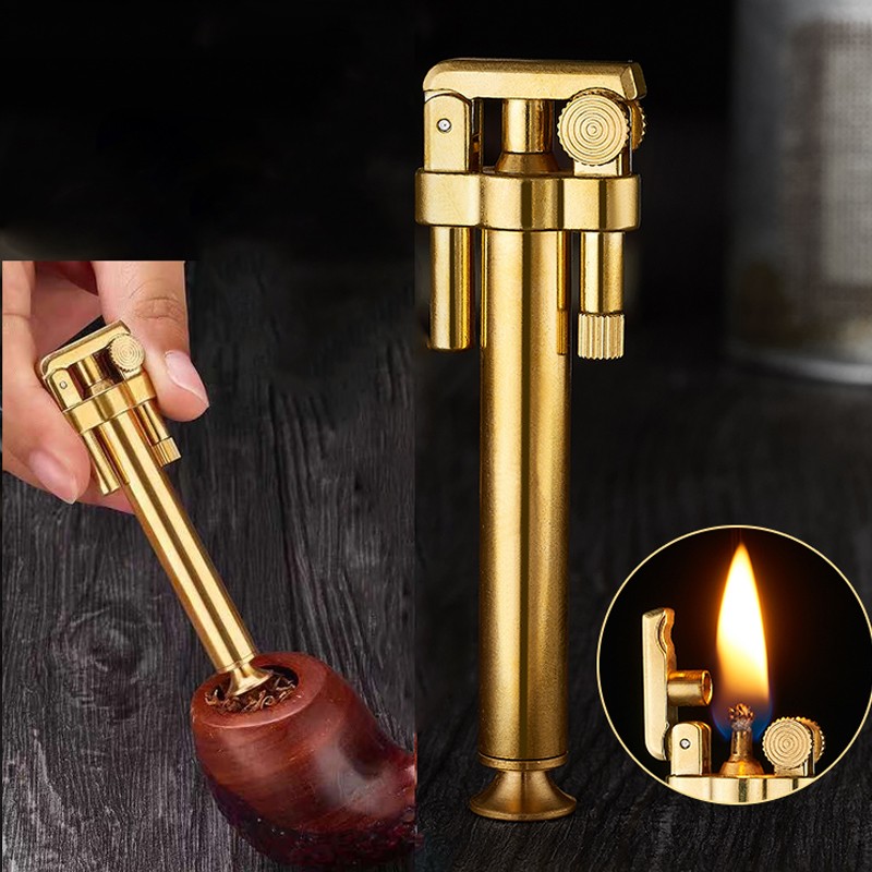 Windproof Brass Pipe Lighter Slim Vintage Kerosene Flint Portable Metal Gadget..