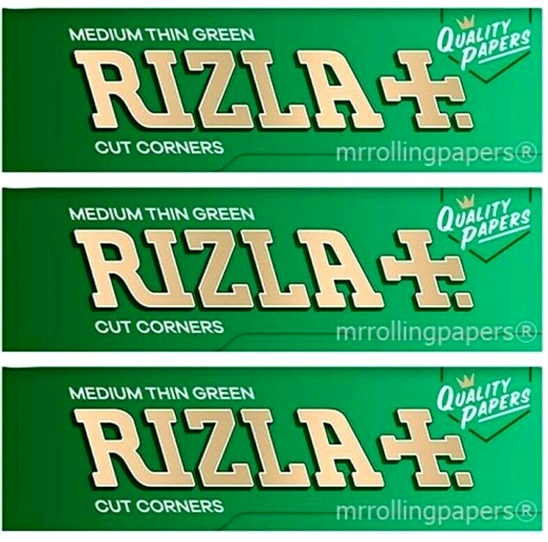 3x Rizla Rolling Papers Green Cut Corners Single Wide 50 Lvs/Pk USA Shipped
