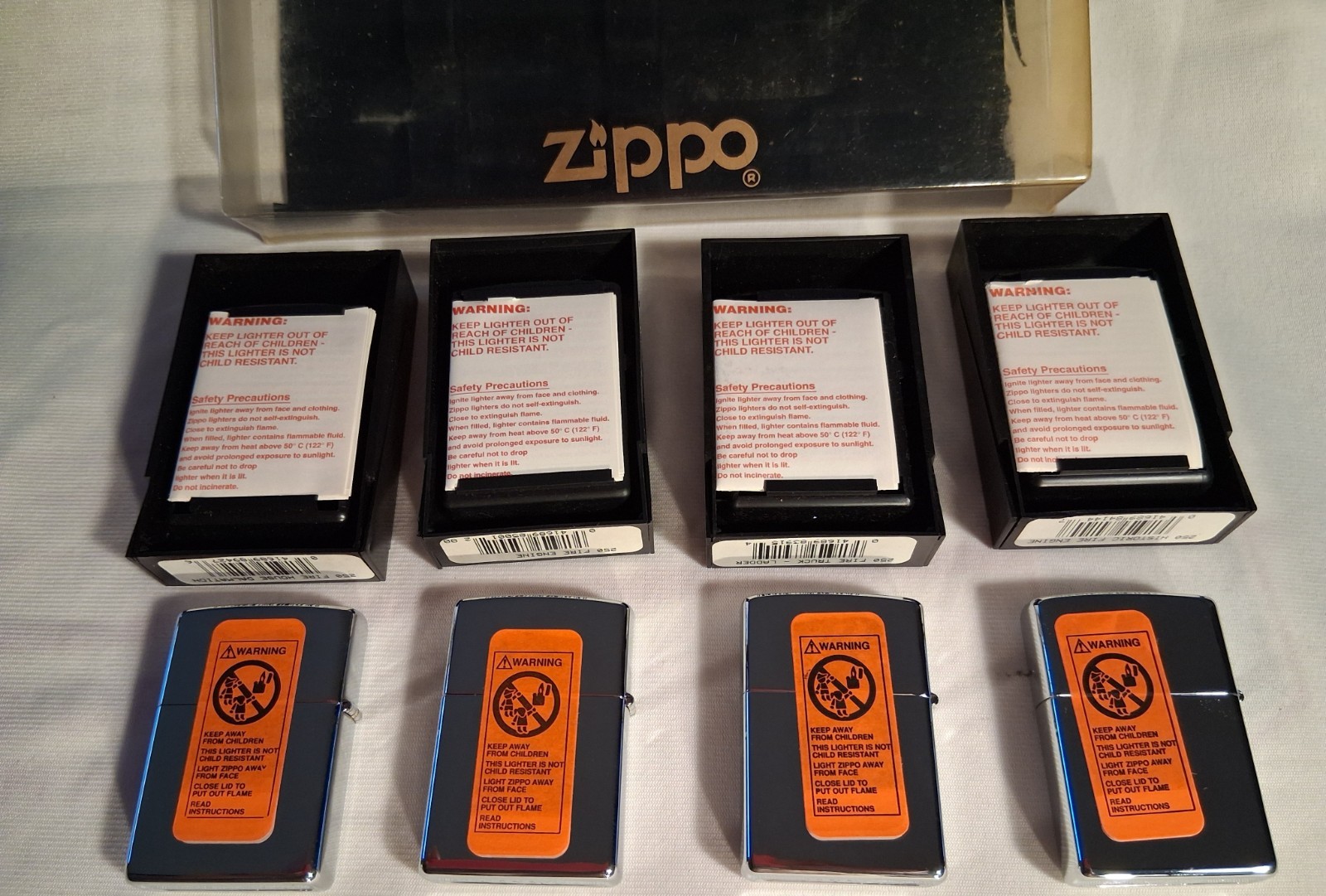 Zippo Lighters New Set 4 Firefighter Related Aerial Pumper Dalmatian Steam NIB