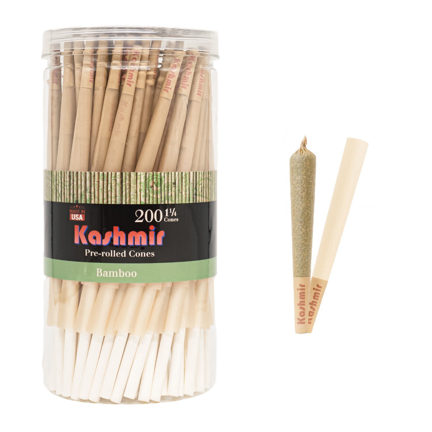 1 1/4 Size Bamboo Rolling Paper Cones Pre Rolled Natural Cones 200 Ct Kashmir
