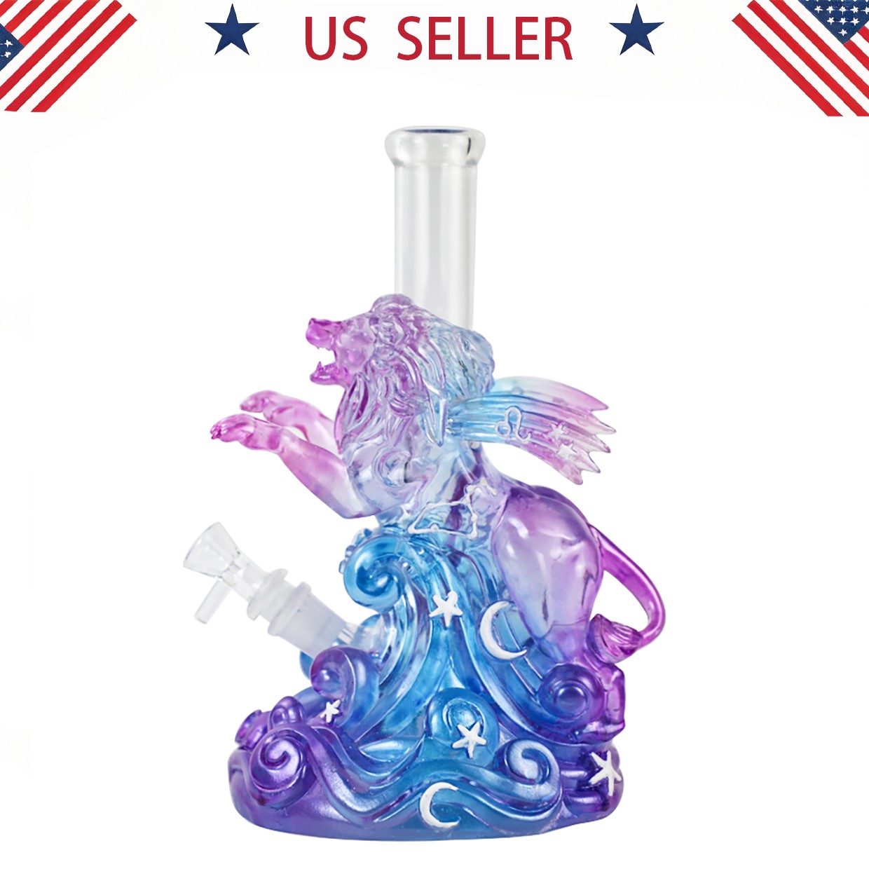 Limited Edition Crystal Lion 10in Glass Bong water pipes Smoking Bubbler w/ bowl