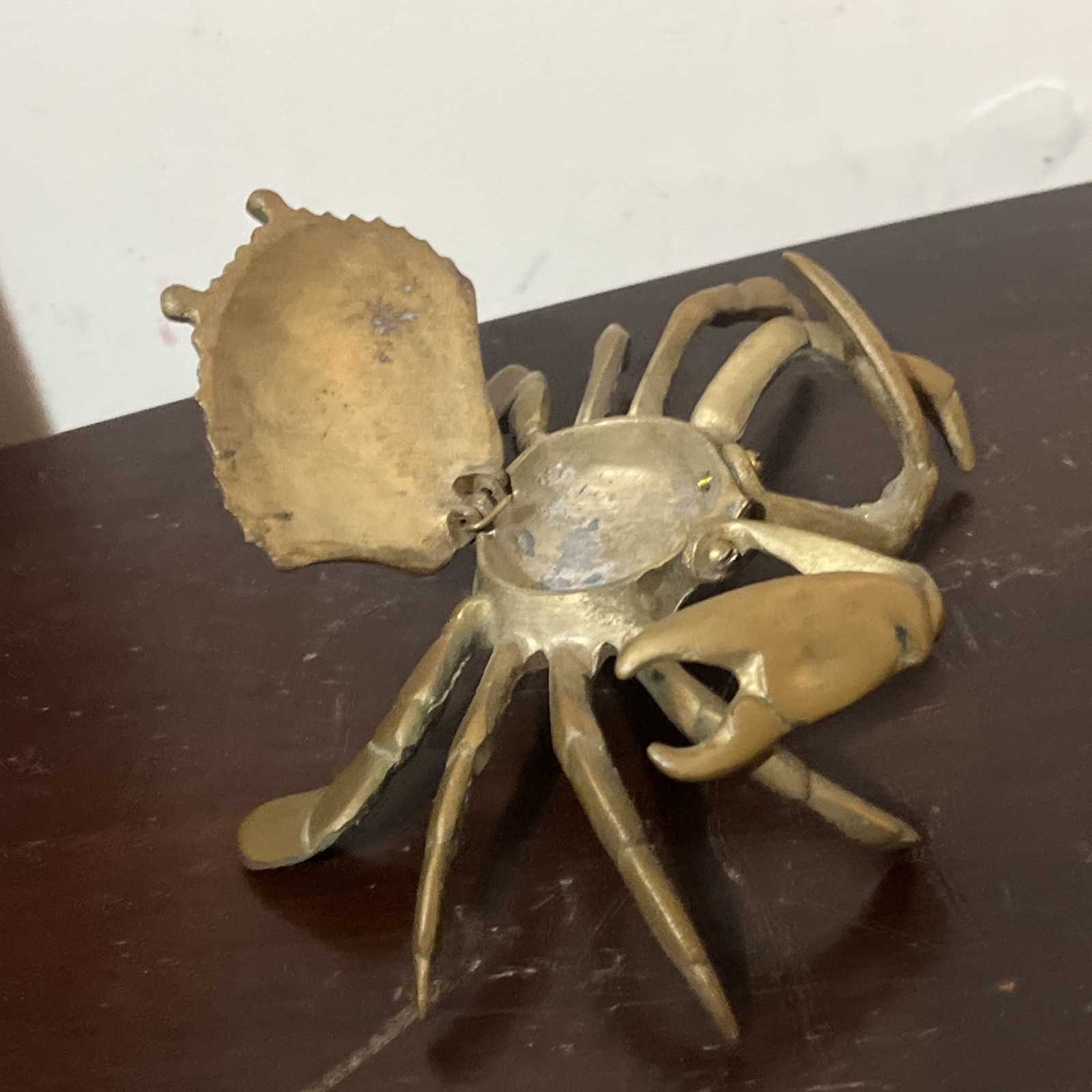 Vintage Hinged Brass Crab Lift Top Trinket Dish Cigarette Ashtray 7 “
