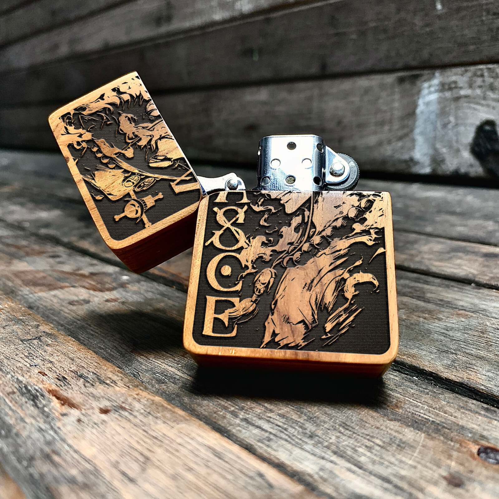 HANDMADE ENGRAVED LIGHTER – Ace One Piece Java Teakwood Lighter
