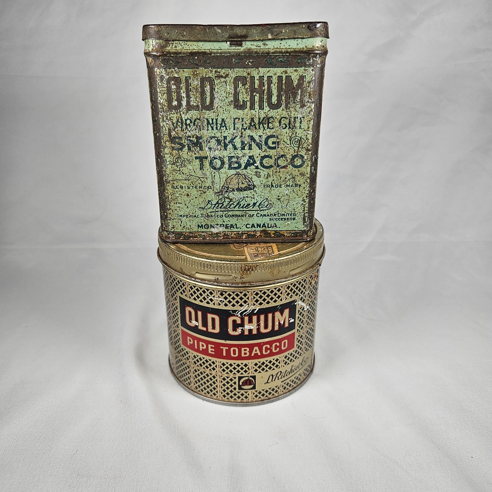 Lot of 2 Vintage Old Chum Pipe Tobacco Tins D. Ritchie & Co Canada Advertising