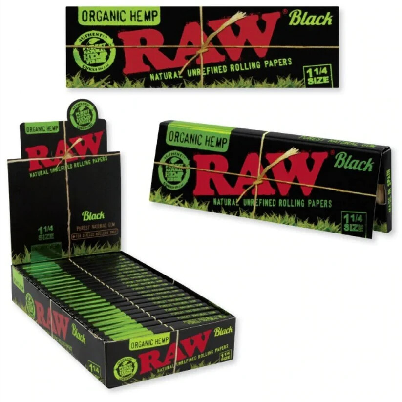 🔥RAW BLACK ORGANIC HEMP ROLLING PAPERS😎SEALED BOX 1 1/4 SIZE – 24 PACKS
