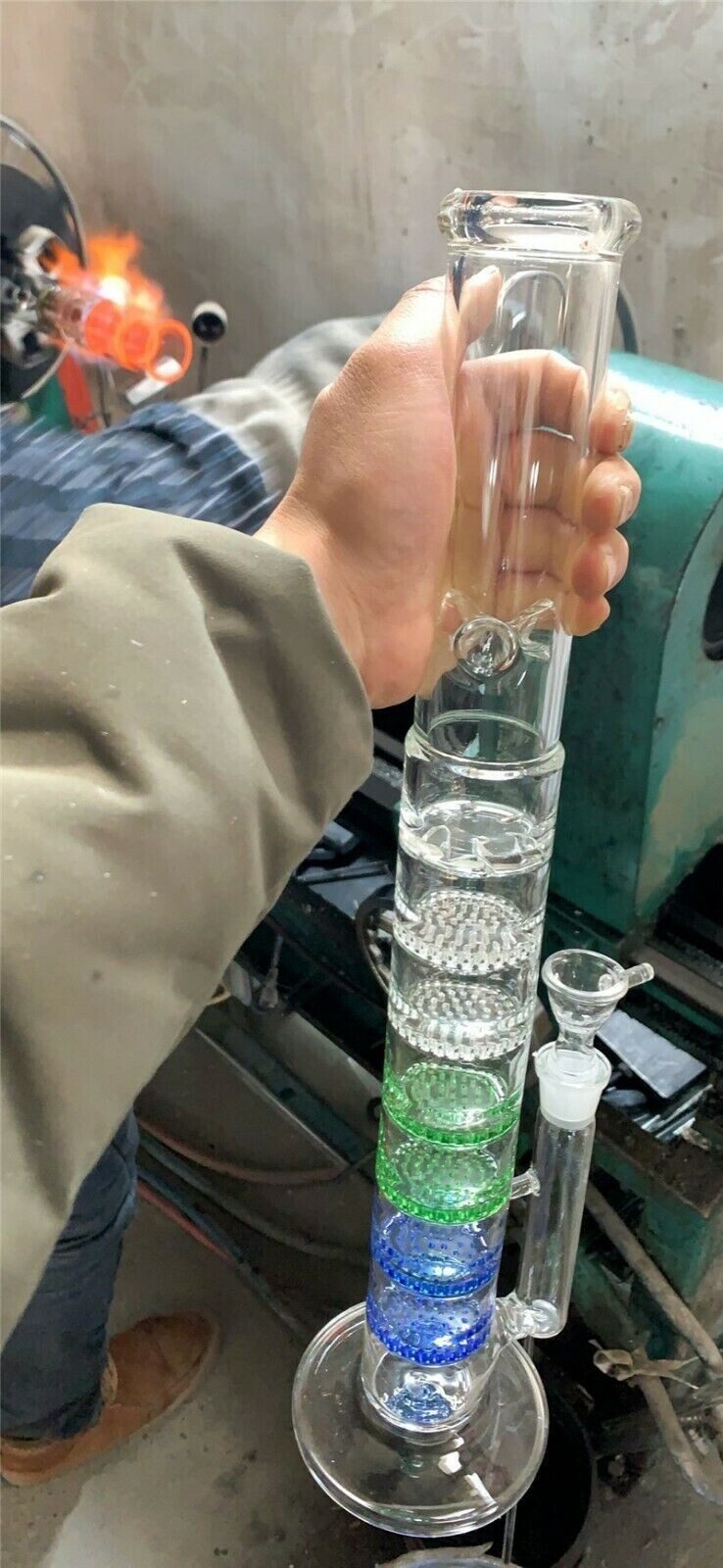 RORA 16.5″ Honeycomb Tube Glass Bongs Heavy Smoking Water Pipes Perc Bongs W/ICE