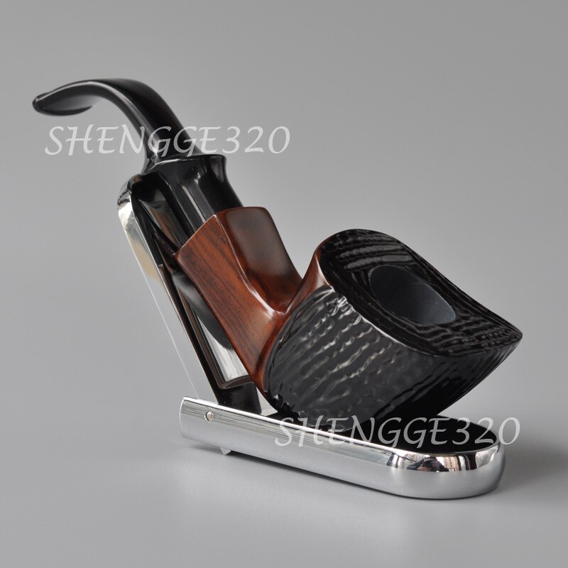 Ebony Wooden Tobacco Pipe Panel Dublin Carved Surface Bent Stem Lacquer Coated