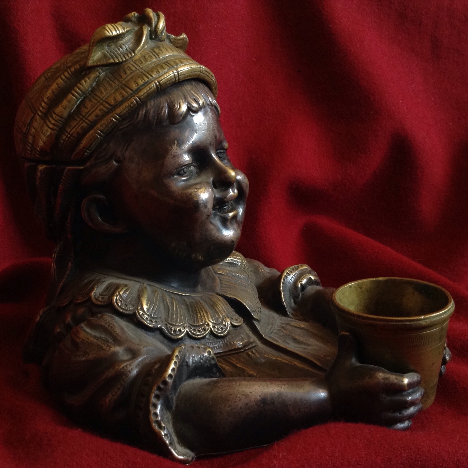 Antique Silver Bronze Pipe Tobacco Box Humidor Beggar Child Lid Top Secret Hide