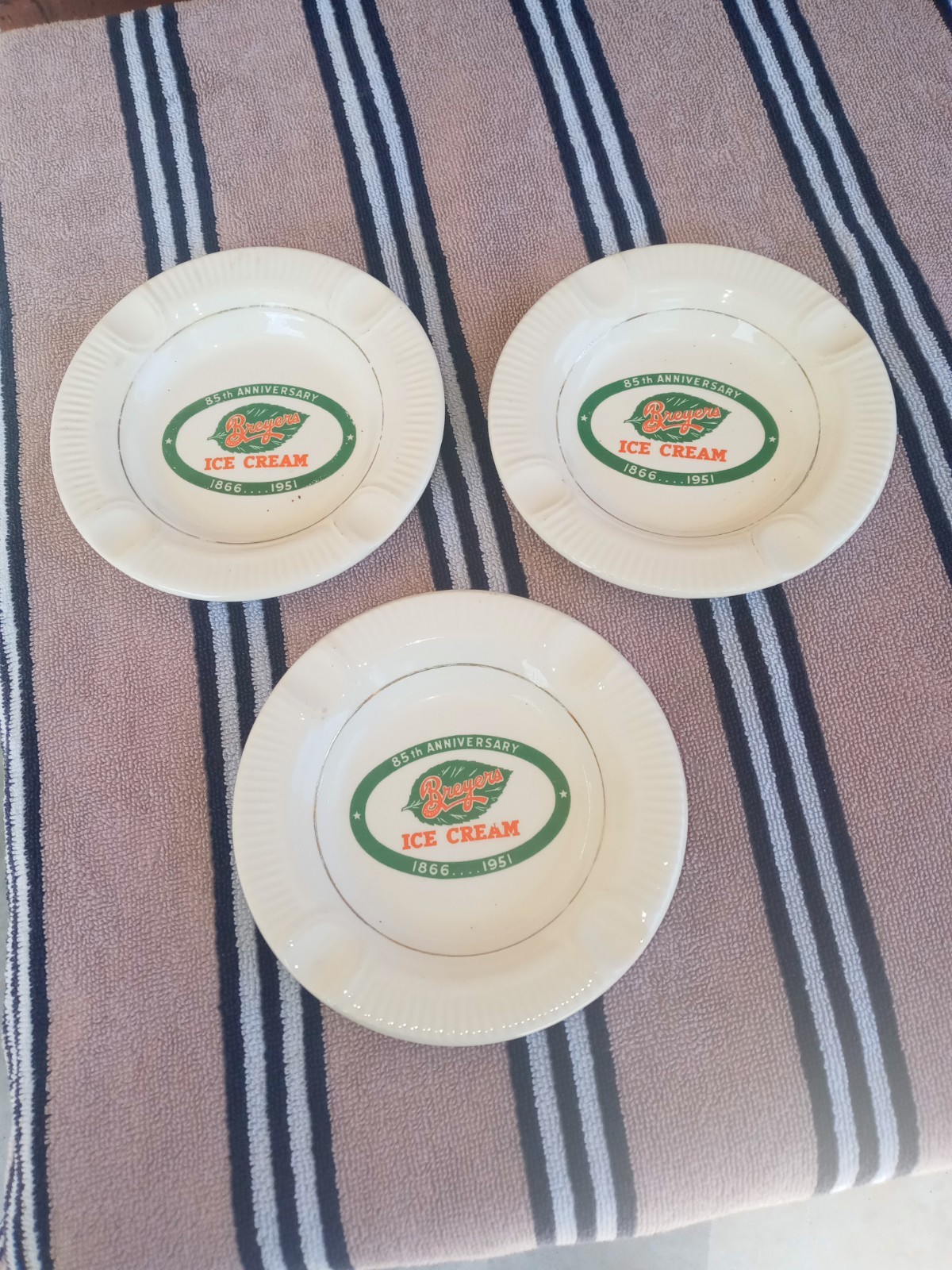 3 1951 Breyers Ice Cream Ashtray No Nicks Chips Cracks Or Crazing 85th annveras