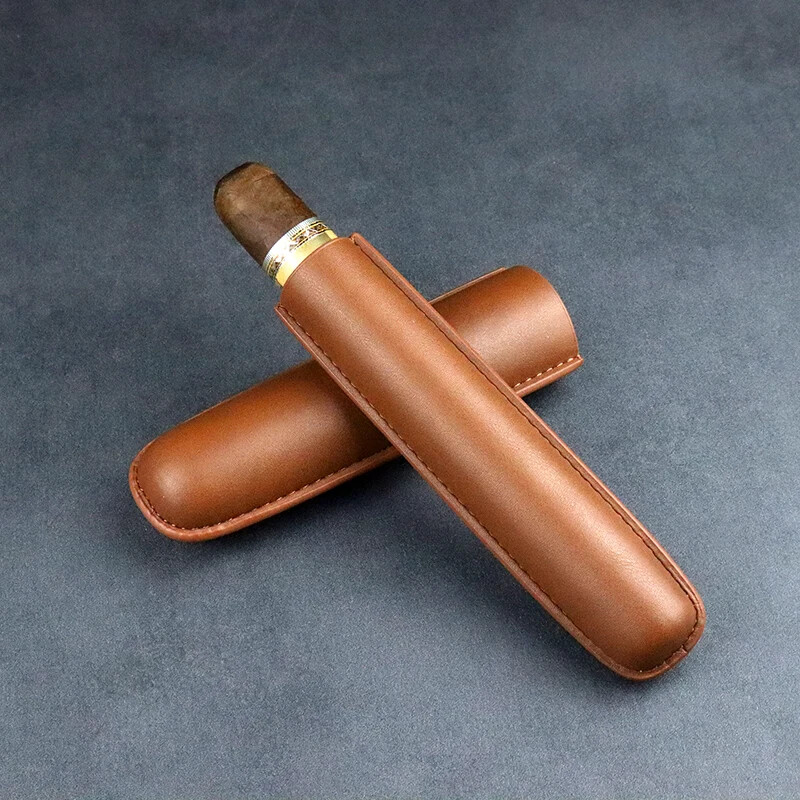 Cowhide Cigar Case Single Tube Portable Travel Humidor Pocket Retro Box Men Gift